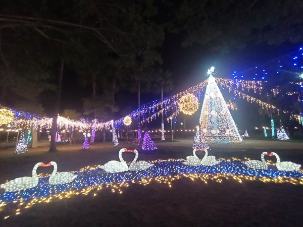 台中沙鹿南勢溪公園聖誕節燈飾，聖誕樹燈海隧道，海線公園賞燈趣