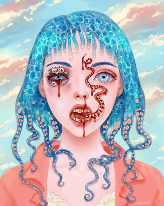 Sara Saccstry instagram arte ilustrações surreais bizarras horror perturbadora tripofobia