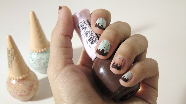 Etude House Nail Polish Sweet Recipe Ice Cream Nails #1 MintChoco Chip and #3 Apricot Candy DBR401 Bravo Brown