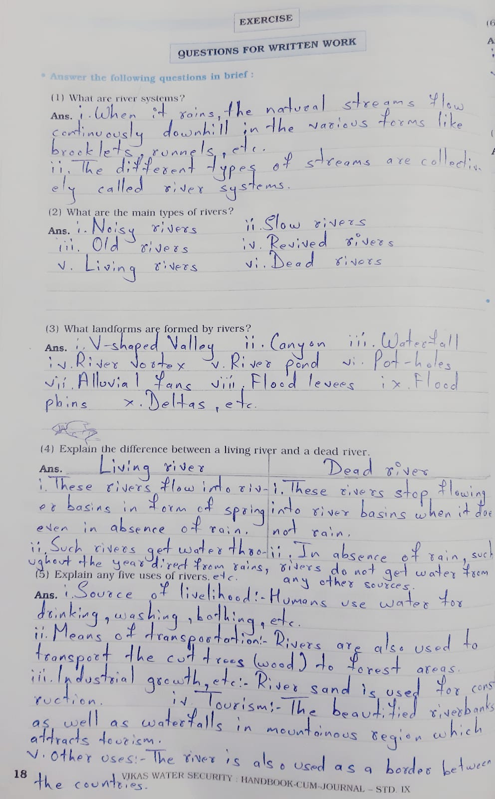 9th std water security handbook cum journal solutions MH Board