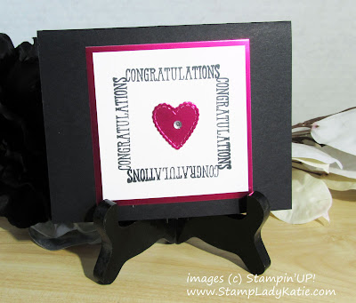 Wedding card made with sentiments from Stampin'UP's Well Said stamp set and Be Mine stitched Framelits. . The word creates a frame around a die cut heart byStampLadyKatie