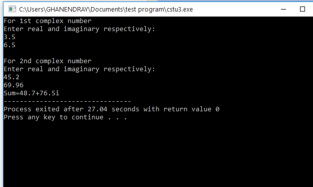 C Program To Add Two Complex Numbers Using Structures And Functions