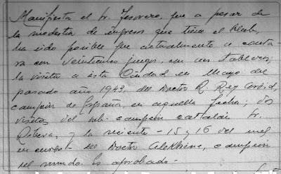 Fragmento nº 2 del Acta del Club de Ajedrez Lérida de 19 de febrero de 1944