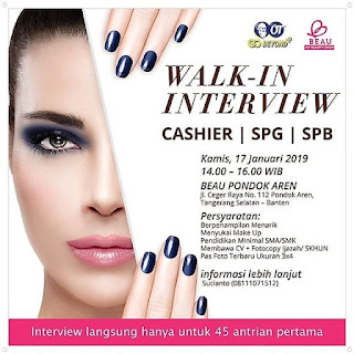 Walk in Interview sebagai cashier, spg, spb