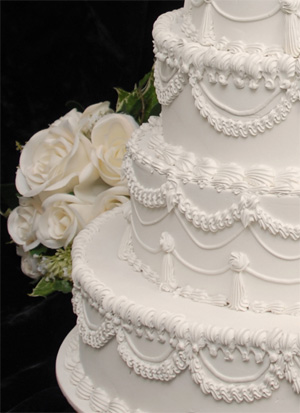 Round white tiered Wedding Cake