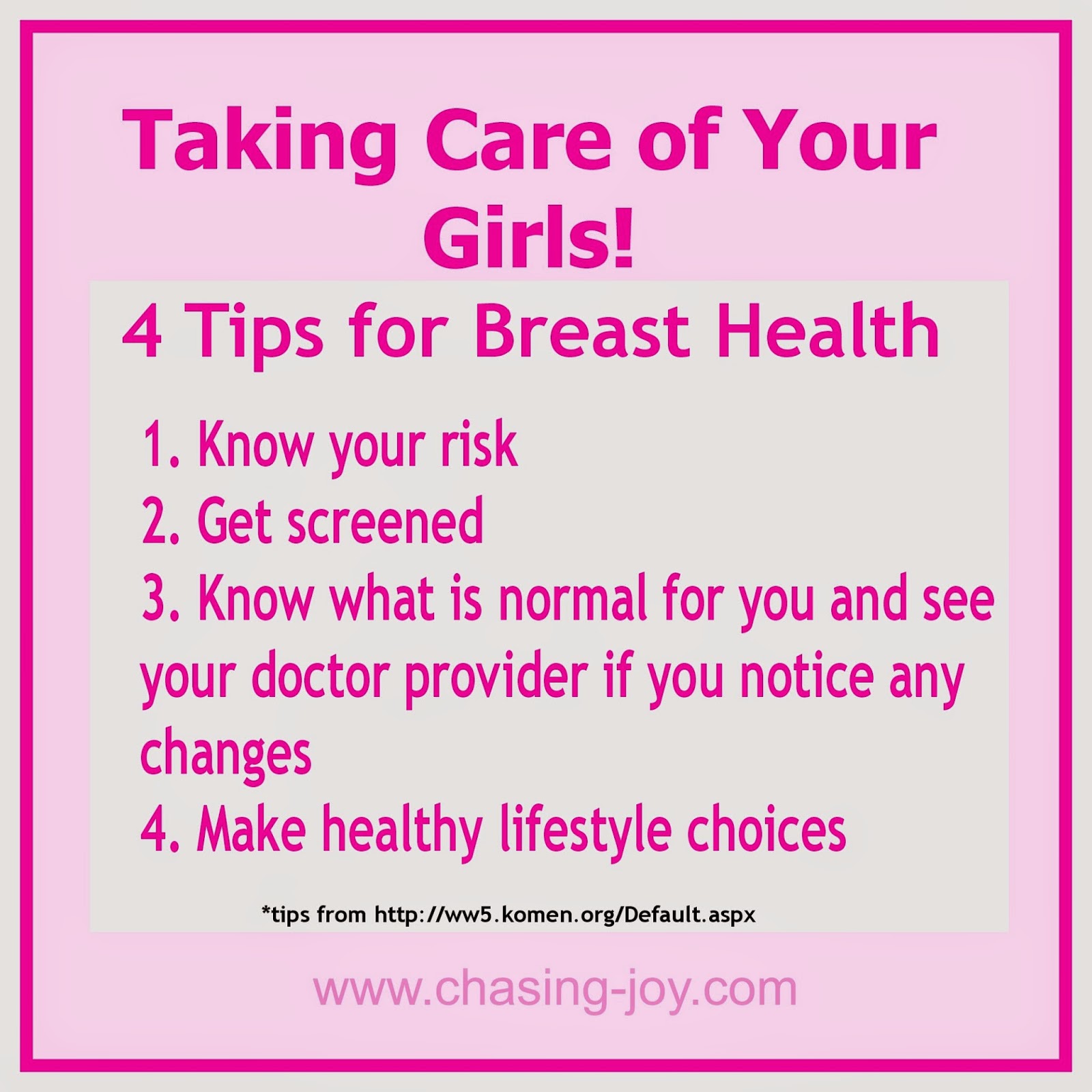 breast health tips from from the susan g komen site