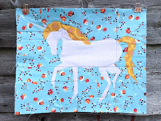 unicorn with flower fabric print background foundation paper pieced quilt block