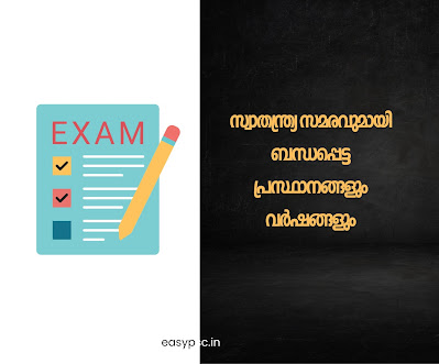 സ്വാതന്ത്ര്യ സമരവുമായി ബന്ധപ്പെട്ട പ്രസ്ഥാനങ്ങളും വർഷങ്ങളും