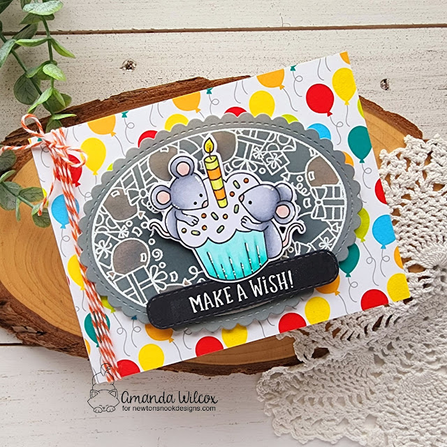 Mouse Birthday card by Amanda Wilcox | Birthday Mice Stamp Set, Birthday Party Paper Pad, Birthday Oval Stamp Set and Oval Frames Die Set by Newton's Nook Designs
