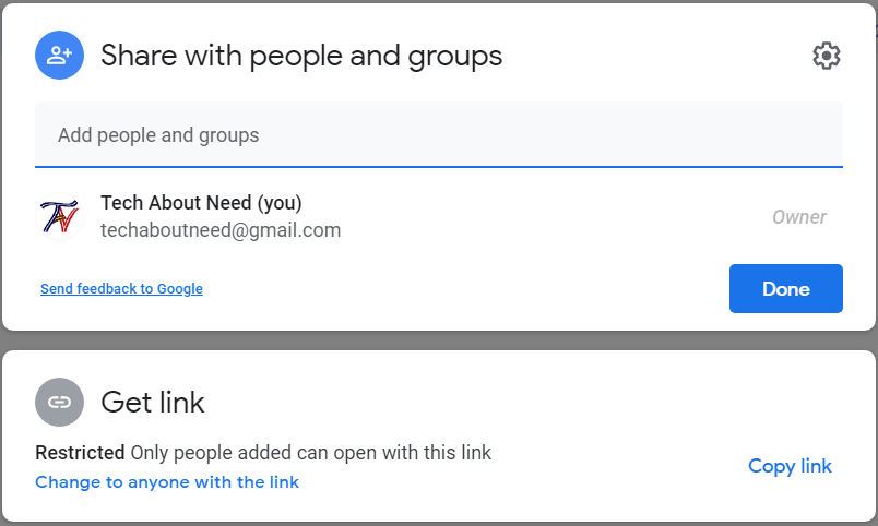 sharing interface of google drive