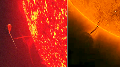 Here's a real UFO sighting at the Sun, and another UFO refuelling at the Sun.