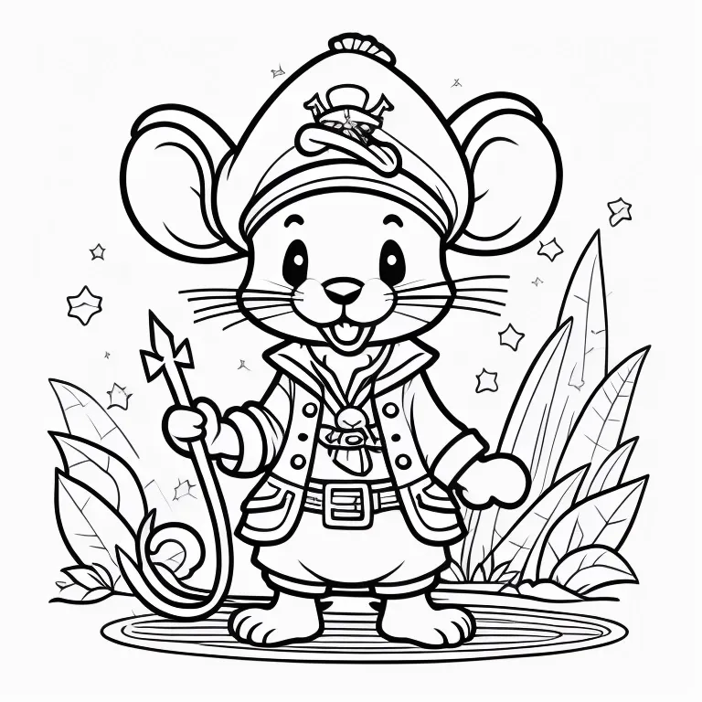 Desenho ratinho pirata para imprimir e colorir, Criatividade infantil