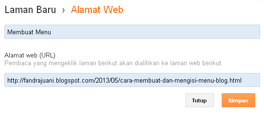 Cara Membuat dan Mengisi Menu Blog