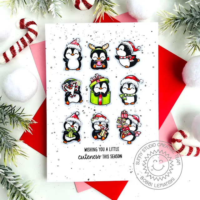 Sunny Studio Stamps: Penguin Party Holiday Card by Bobbi Lemanski