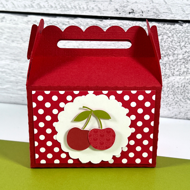 Cherry Favor Gift Box with scallopped handle and polka dots