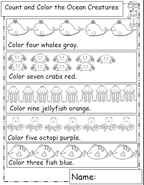 ocean themed math worksheets, ocean math for kindergarten, ocean animals