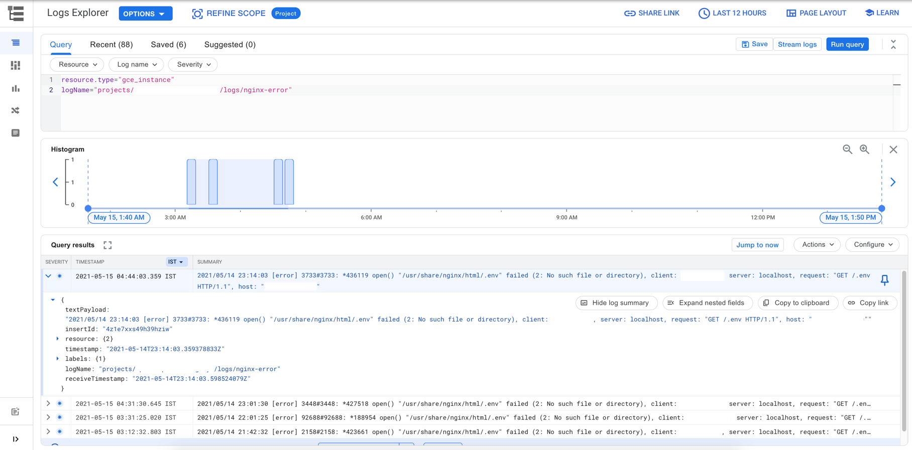 Viewing Nginx Logs in Google Cloud Log Explorer