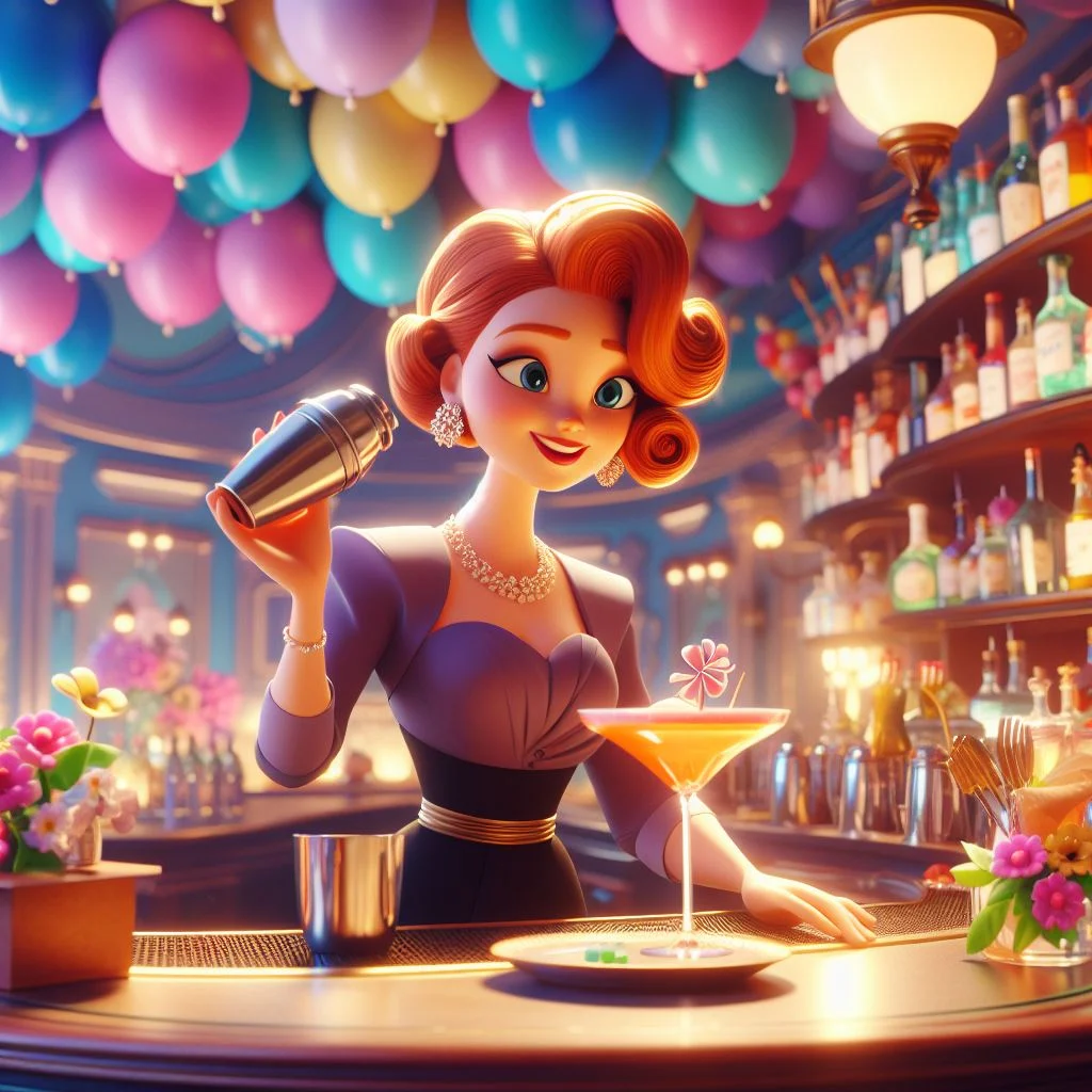 mujer bartender en caricatura