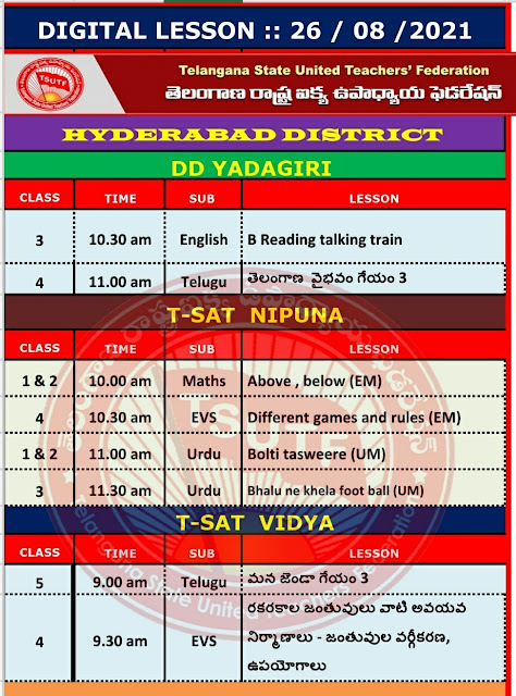 26-08-2021 TS SCERT online classes Schedule Worksheets Downolaod