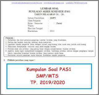 Soal UAS SMP/MTS Kelas 8 Semester 1 K13 Tahun 2019/2020