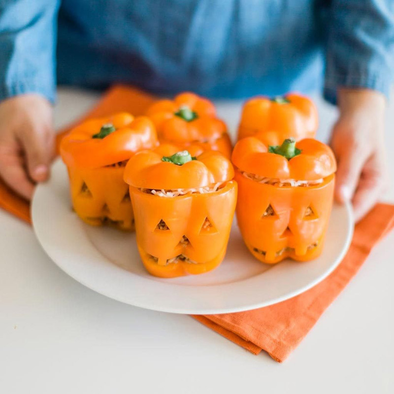 Jack-o’-Lantern Stuffed Bell Peppers Recipe for Halloween