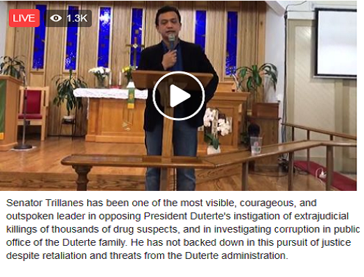 WATCH! Netizen shared a live video and graces Sen Trillanes for what (he) do for counrty!