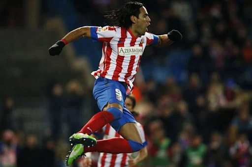 Atlético Madrid striker Radamel Falcao celebrates after scoring against Deportivo La Coruña