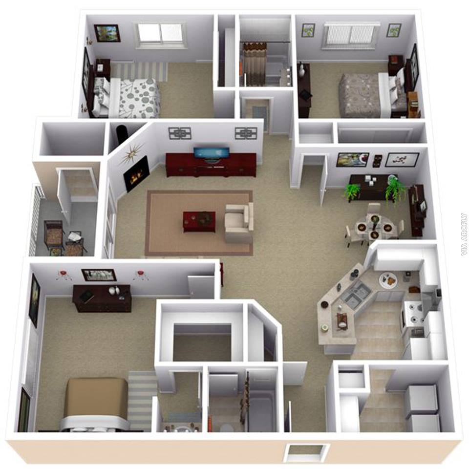 50 Denah Rumah Minimalis 3D (3 Kamar Tidur, 2 Lantai, dan 