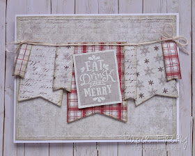 Christmas card with string of bunting, using Merry Messages stamps by LOTV