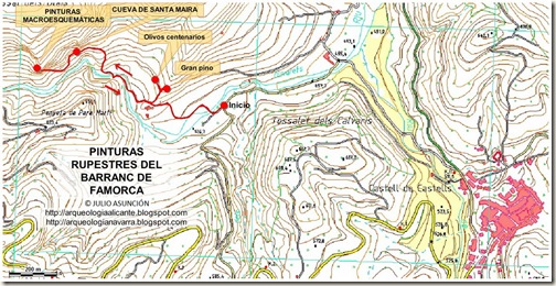 Mapa pinturas rupestres del Barranc de Famorca