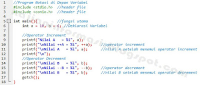 Contoh Penggunaan Increment dan Decrement di Depan Variabel pada C++