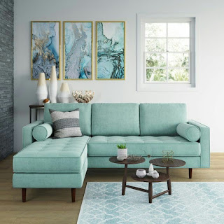 Designer L Shaped Cyan Sofa Set