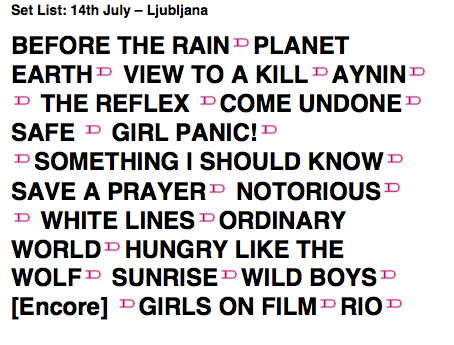 tracklist duran duran 2012