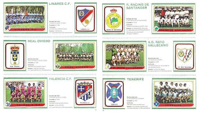 Álbum FUTBOL 84. Temporada 1983-83. Liga de 1ª y 2ª División, España. Editorial Panini. 2ª DIVISIÓN. LINARES C. F., R. RACING DE SANTANDER, REAL OVIEDO, A. D. RAYO VALLECANO, PALENCIA C. F., C. D. TENERIFE.