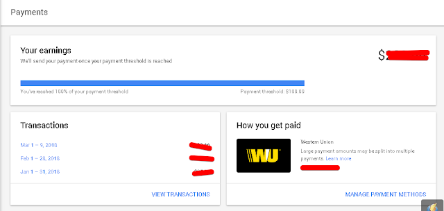 Selesai kini pembayaran Gaji AdSense saya akan dibayarkan melalui Western Union