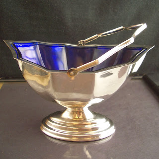 sugar bowl cobalt blue glass silver plate England HD HQ