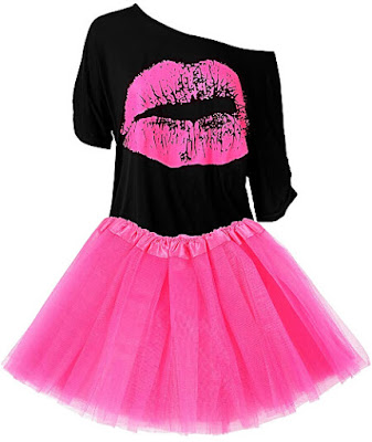 Neon 80s Tulle Skirt and Off One Shoulder Top