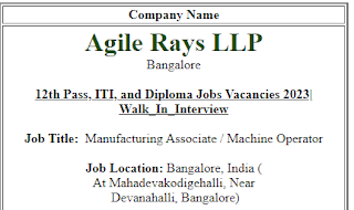12th Pass, ITI, and Diploma Jobs Vacancies 2023 for Manufacturing Associate / Machine Operator Positions in Agile Rays LLP