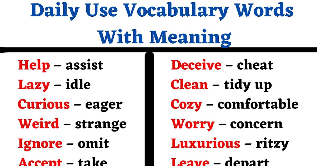 Daily Use Vocabulary Words With Meaning English Seeker
