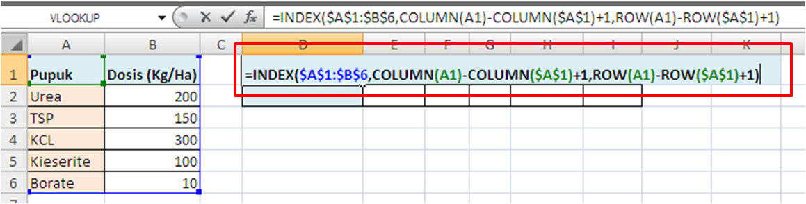 Contoh Formula INDEX untuk Transpose Data Excel