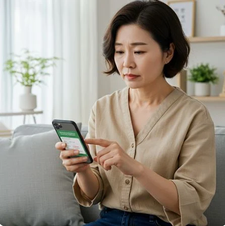 국민연금을 검색하는 중년여성