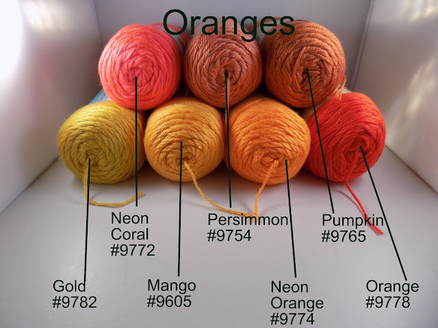 Caron Simply Soft Orange 9772 Persimmon 9754 Pumpkin 9765 Gold 9782 Mango 9605 Neon Orange 9774 Orange 9778