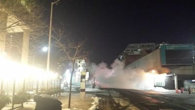 Steamy cold winter night on Front Street east of Yonge