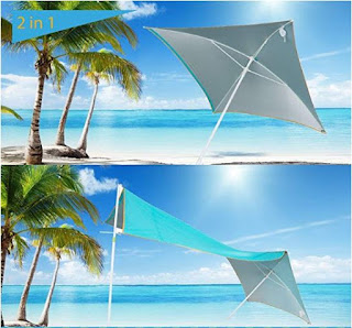 #WEJOY Beach Umbrella 2-3 Person Multi-Function Sun Shelter UV Protection Canopy Quick Cabana Sail Tent with with Sand Anchor, Easy Set up Carry Bag Included