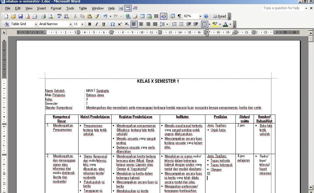 High School Information (Silabus-RPP): Silabus Bahasa Jawa 