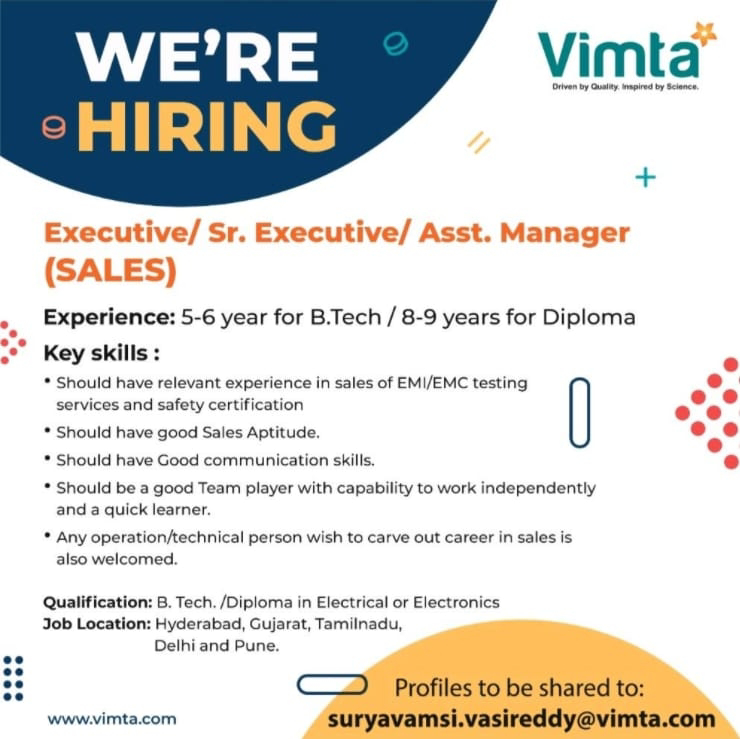 Job Availables,Vimta Job Vacancy For B.Tech./ Diploma in Electrical or Electronics