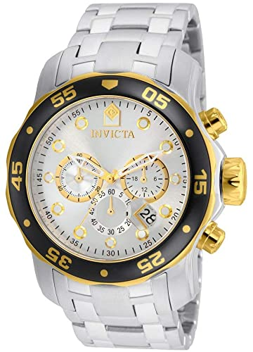 Invicta 80040 Mens Pro Diver Quartz Chronograph Silver Dial Watch with Steel Tone