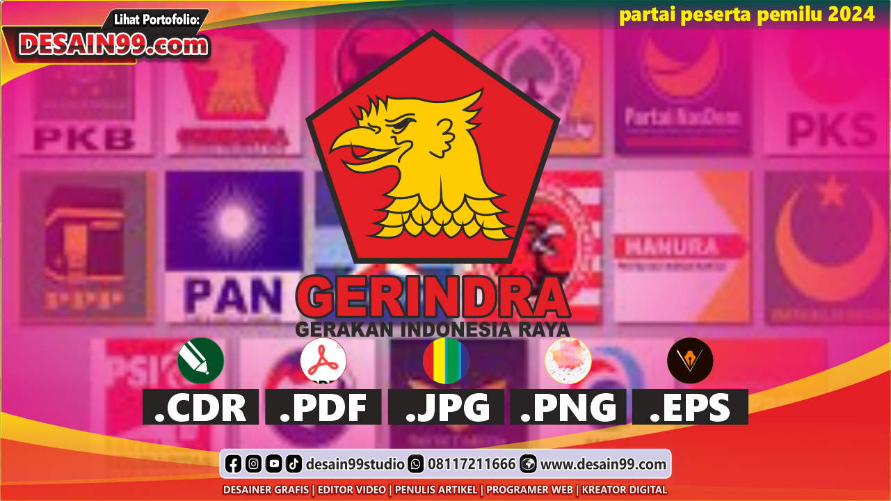 File Mentah Desain Logo Gerindra Partai Gerakan Indonesia Raya (Logo, Kaos, Plastik, Stempel, Banner) vektor cdr png jpg ai eps pdf