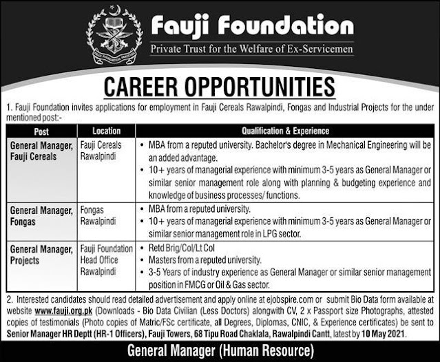 Jobs in Pakistan Fauji Foundation Jobs 2021