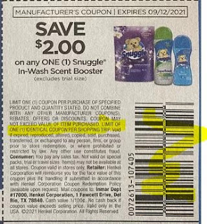 $2.00/1-Snuggle In-Wash Scent Booster Coupon from "SAVE" insert week of 9/5/21.(Formerly Known as RMN)